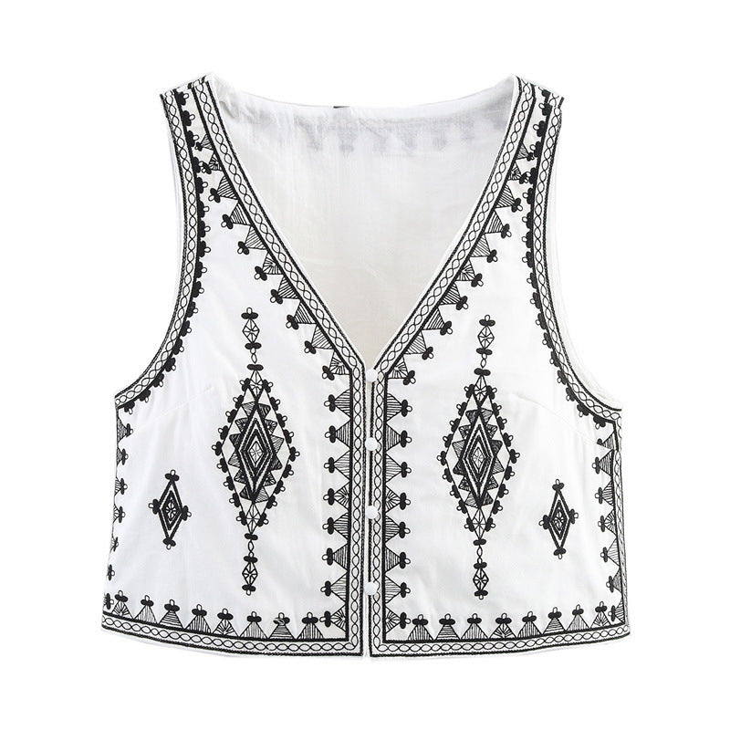 Embroidered Vest Shorts Suit