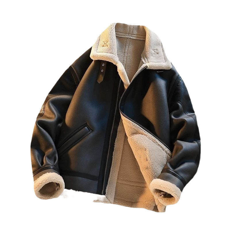 Men's Winter Fleece Cashmere Leather Coat