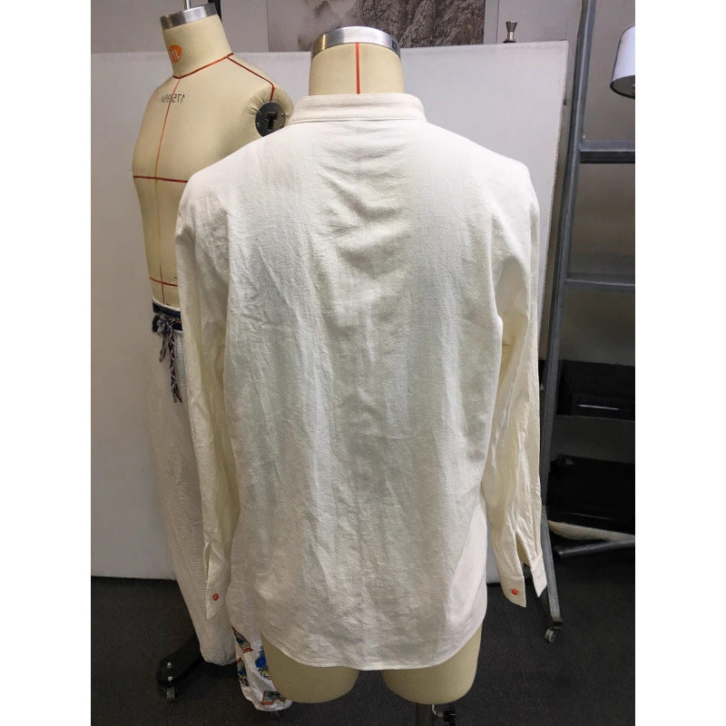 Retro Tops Open Collar Embroidered Shirt